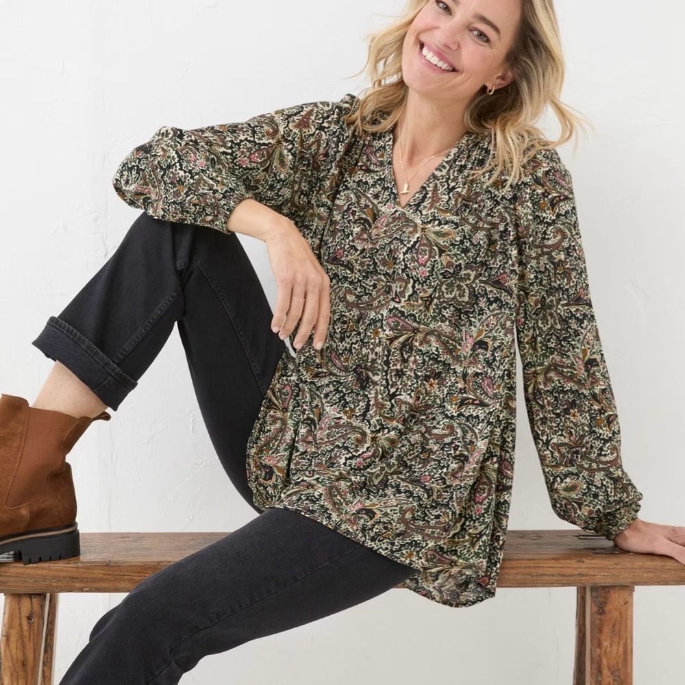 Fat face wild Ivory paisley tunic top shirt size 6